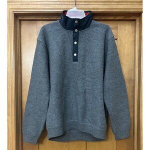 Orvis Sweater Mens Large Gray 100% Wool 1/4 Snap Long Sleeve Elbow Pads
